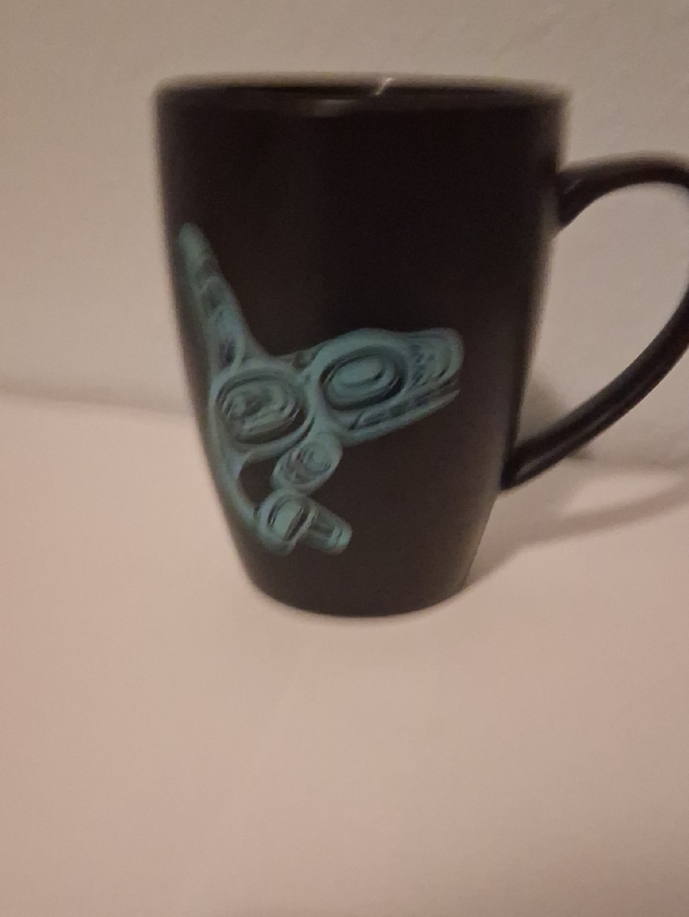 Native Home Black Ceramic Mug with Teal Native-Inspired Whale Design